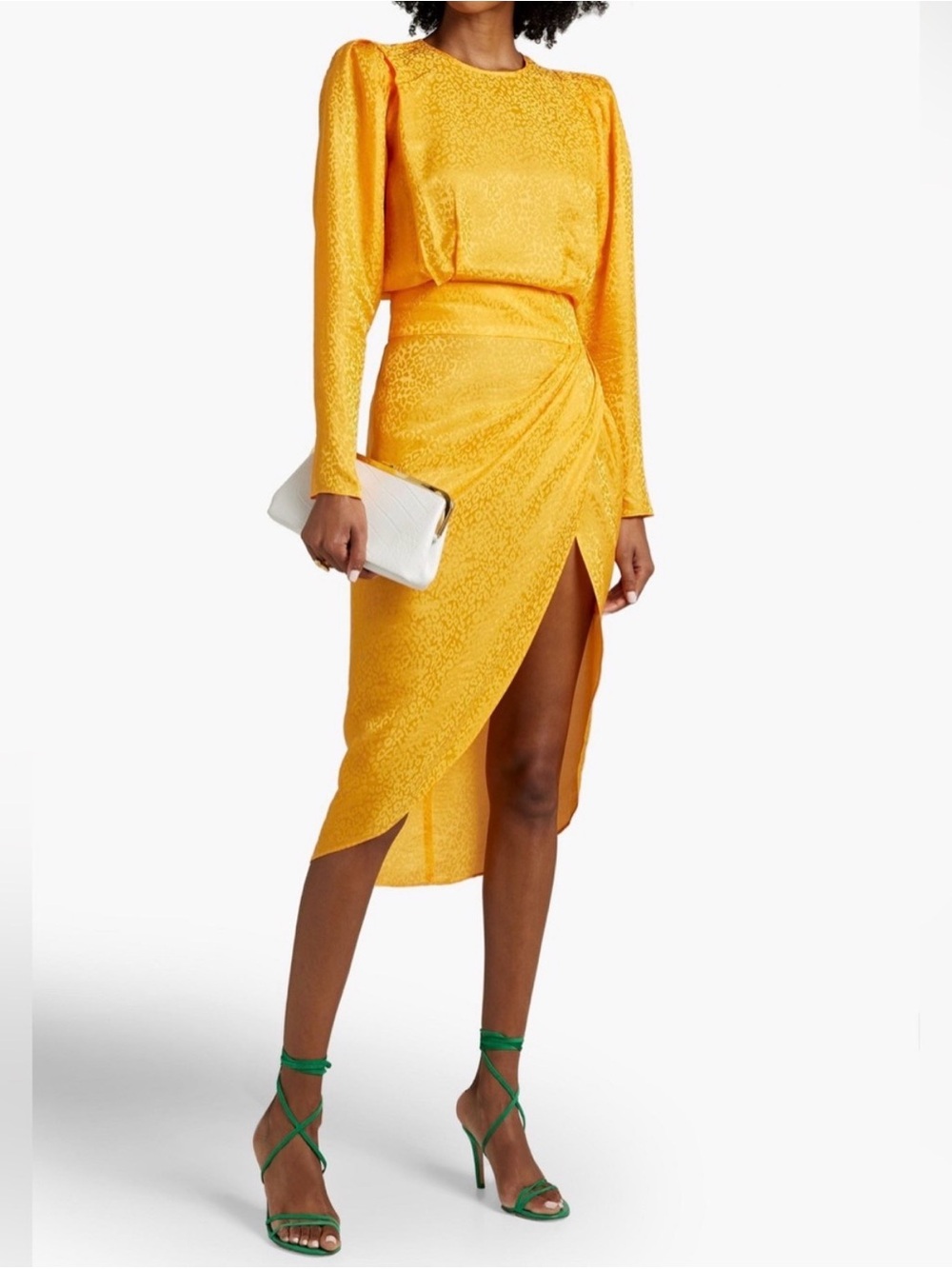 Ronny Kobo Mary Asymmetric Satin-Jacquard Dress Sz XL Silk Blend Orange Leopard